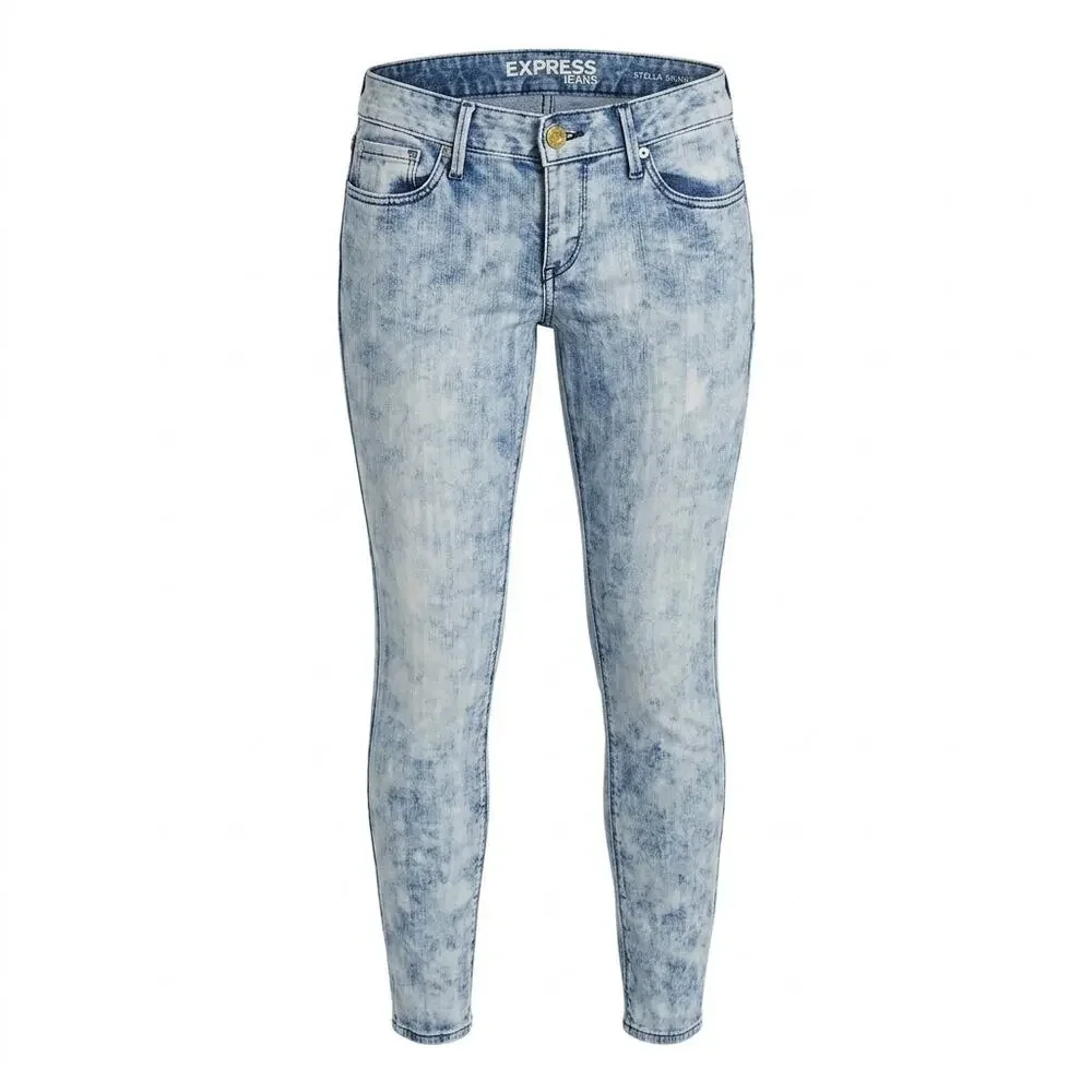 Express Stella Skinny Blue Acid Wash Jeans Solid Denim Women Size 4